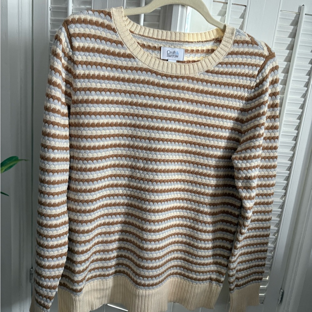 Croft & Barrow Women's Striped Sweater - Cream and Brown and a soft blue